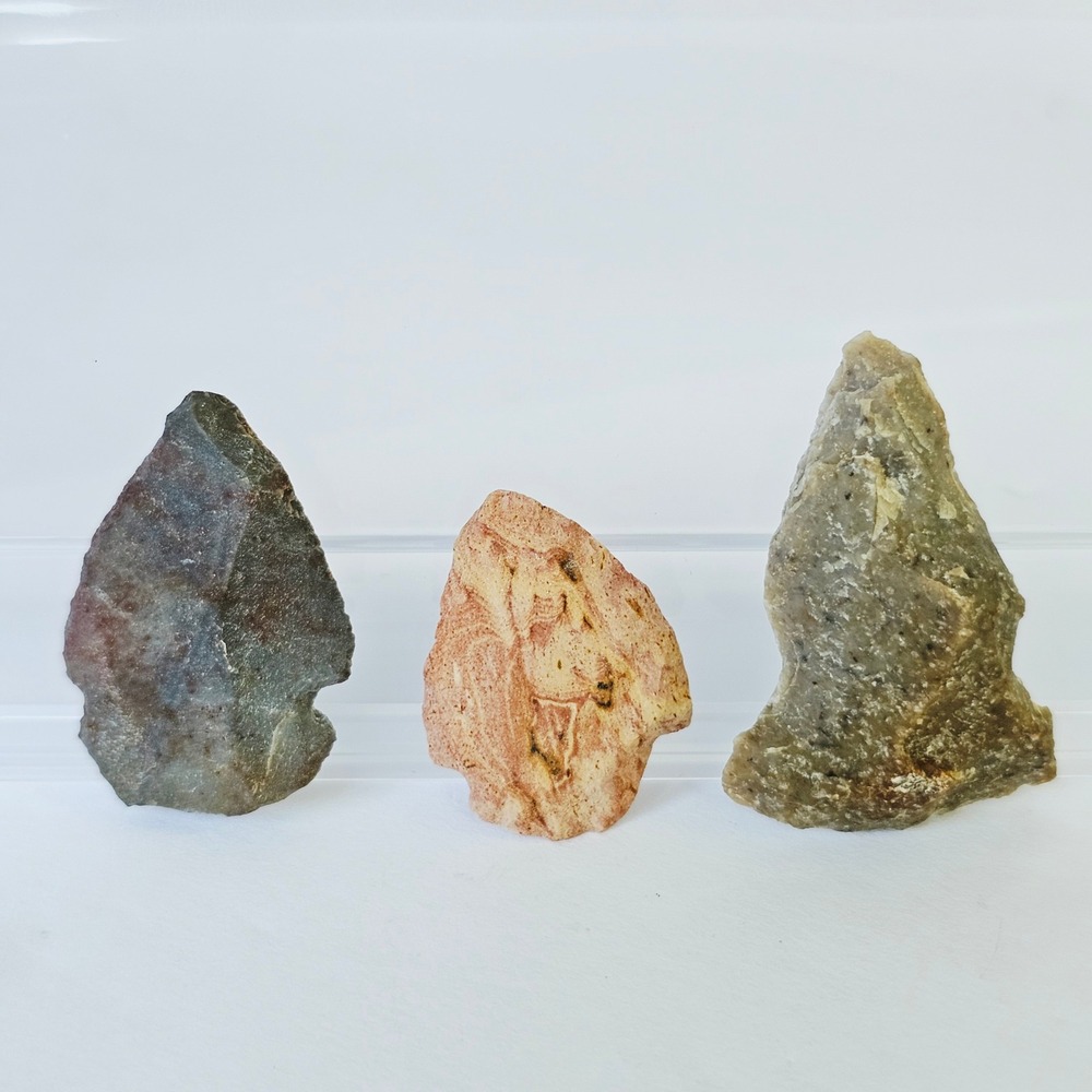 Ancient Stone Arrowhead Collection 3 Piece Mixed Lithic Projectile Point Relics